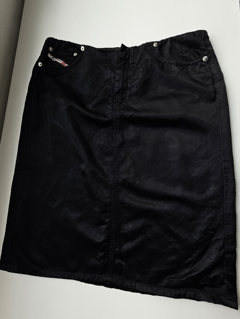 Diesel Y2K 1980's Grunge  Black Coated Denim Hip Hugging Jean Mini Skirt